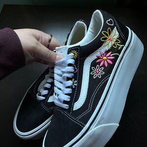 Vans Black Sneakers with Colorful Floral Embroidery